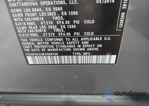 2019 Volkswagen Atlas 2.0T S из США, поврежденный, VIN 1V2AP2CA2KC555726